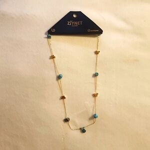 Necklace, evil eye with butterflies and blue stones